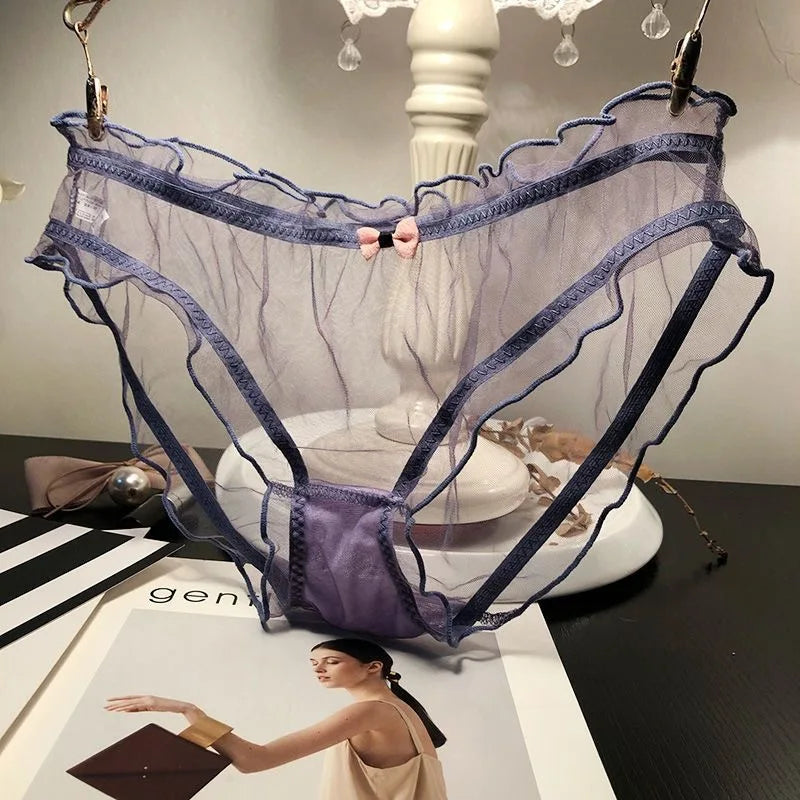 Transparent Pink Bow Cotton Crotch Panties