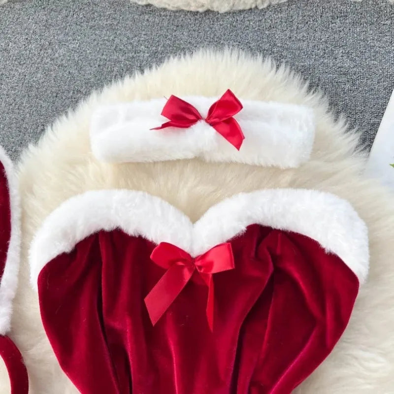 Faux Fur and Velvet Sexy Bunny Lingerie Outfit