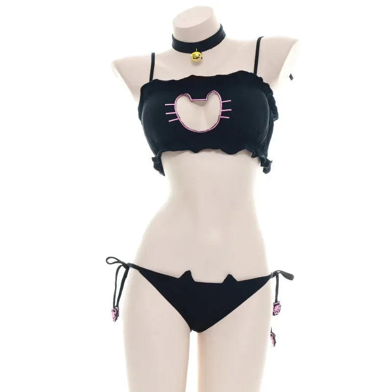 Sexy Lingerie Anime Cos Fun Sexy Underwear Black Lolita Sleepwear Three-point Women's Sexy Cosplay Cute Maid Uniform Bikini Cat