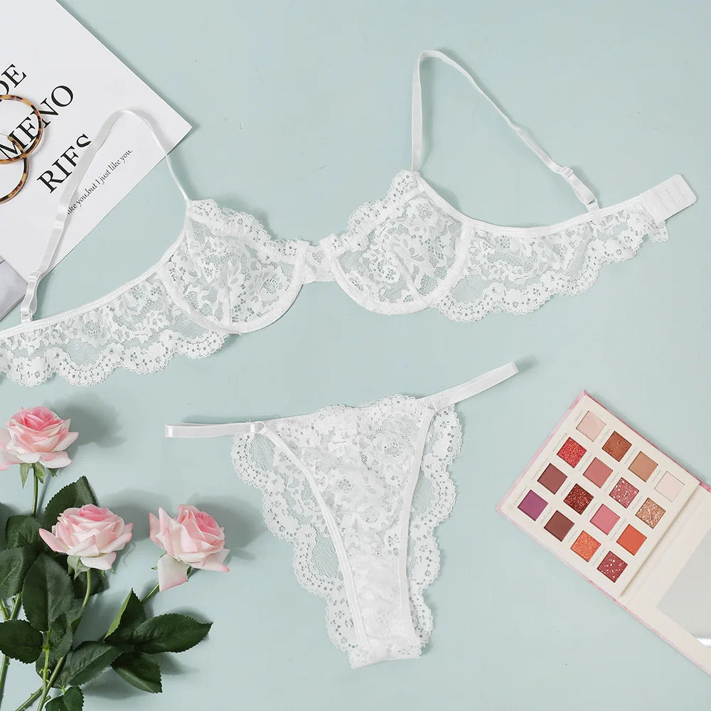 Bra and Panty Set with a Thong and Push-up