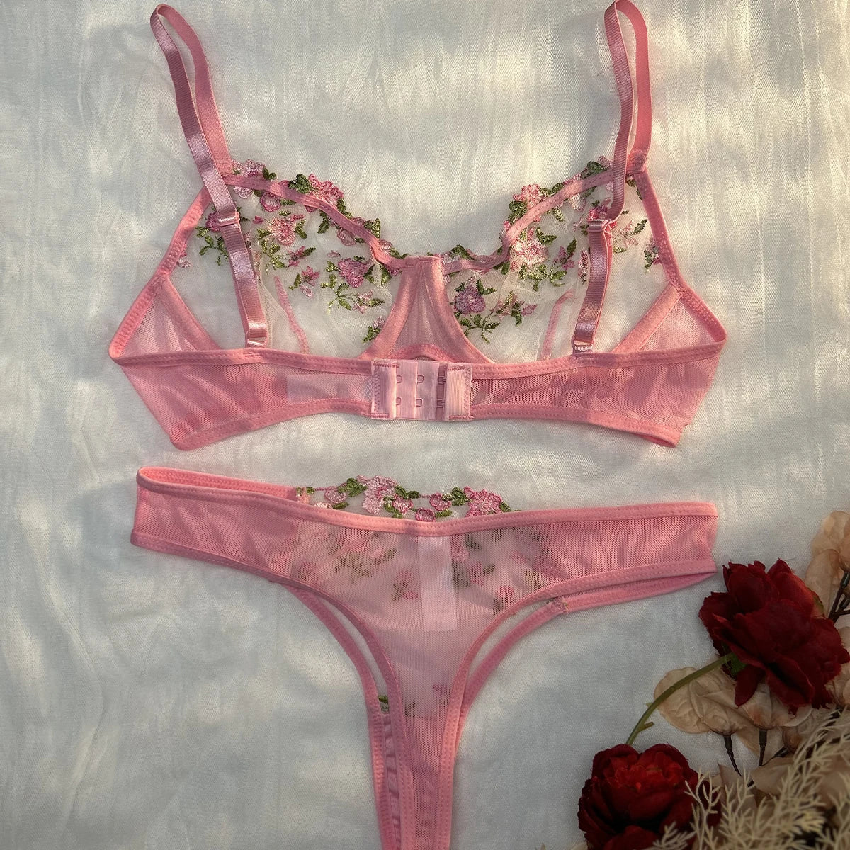 Purple Embroidery Sexy Lingerie Set Hot Semi-Sheer Temptation Bra And Panties Sets