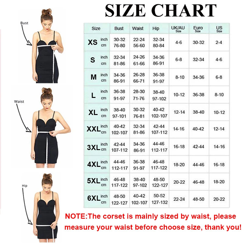 Sexy Gothic Corsets and Bustiers Top Overbust Corset Belt Slimming Women Waist Trainer Modeling Strap Plus Size Waist Cincher