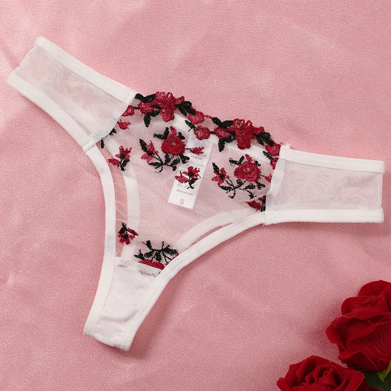 Transparent Mesh Embroidery See-through Temptation Bra And Panties Sets