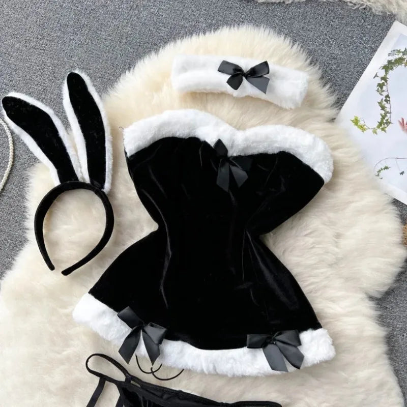Faux Fur and Velvet Sexy Bunny Lingerie Outfit