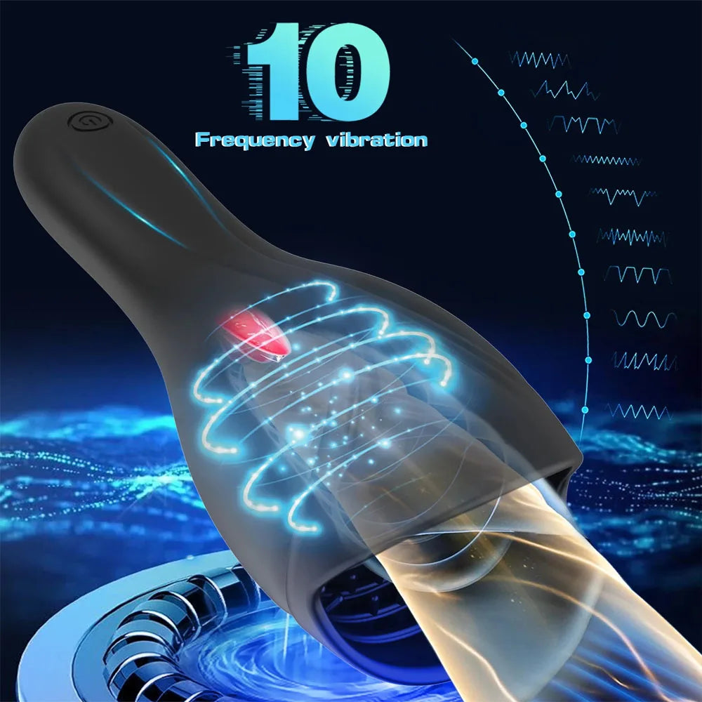Male Tongue Licking Penis Masturbator Blowjob Orgasm Masturbation Trainer Glans Massager Vibrator Endurance Sex Toy for Men 18+