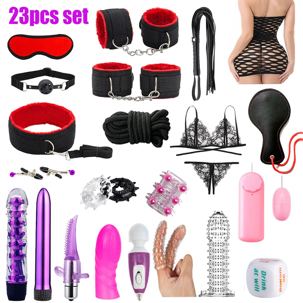 Sex Bdsm Bondage Restraint Kit Handcuffs Collar Fetishism Female Couples Bracelet Leather Whip Whipping Sex Tool Shop