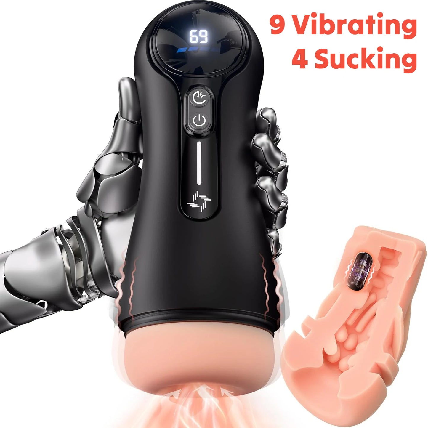 Male Masturbator Penis Pump Adult Sex Toys for 18 Men with 4 Sucking 9 Vibration Modes LED Display Pocket Pussy Realistic Vagina