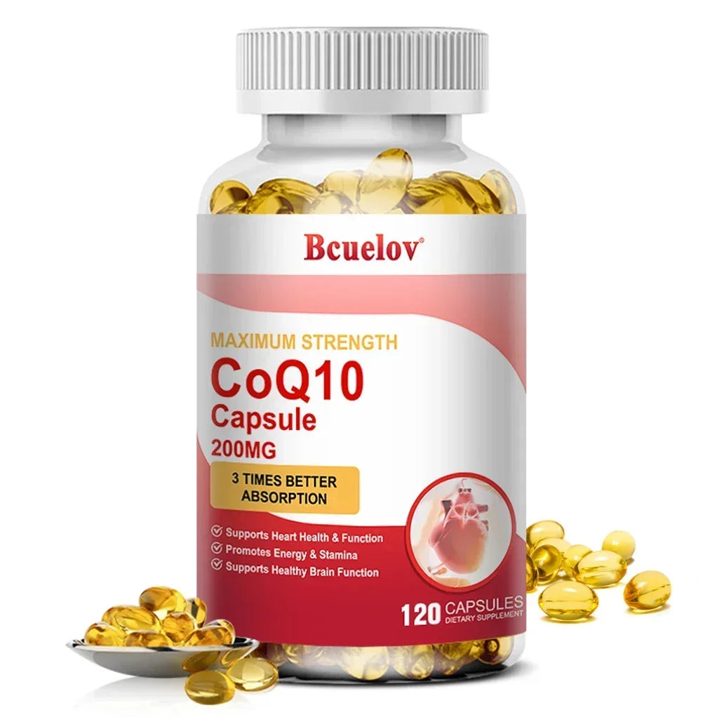 Coenzyme Q10 (CoQ10) 200mg Supplement Capsules Support Heart Health, Provide Antioxidant Benefits, and Boost Energy