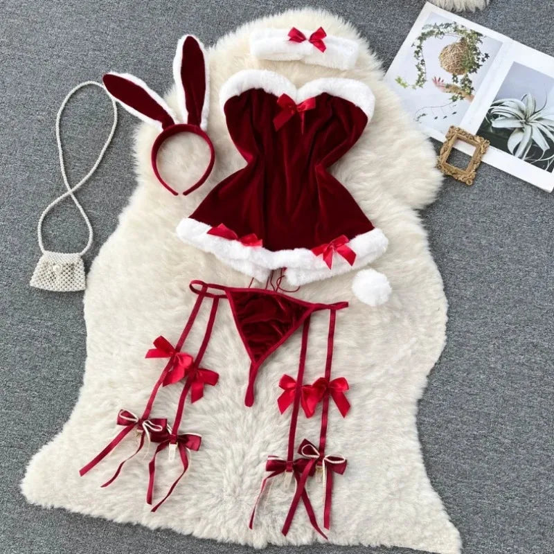 Faux Fur and Velvet Sexy Bunny Lingerie Outfit