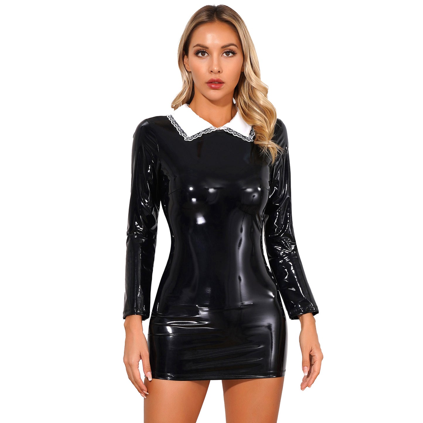 Glossy Patent Leather Bodycon Latex Mini Dress