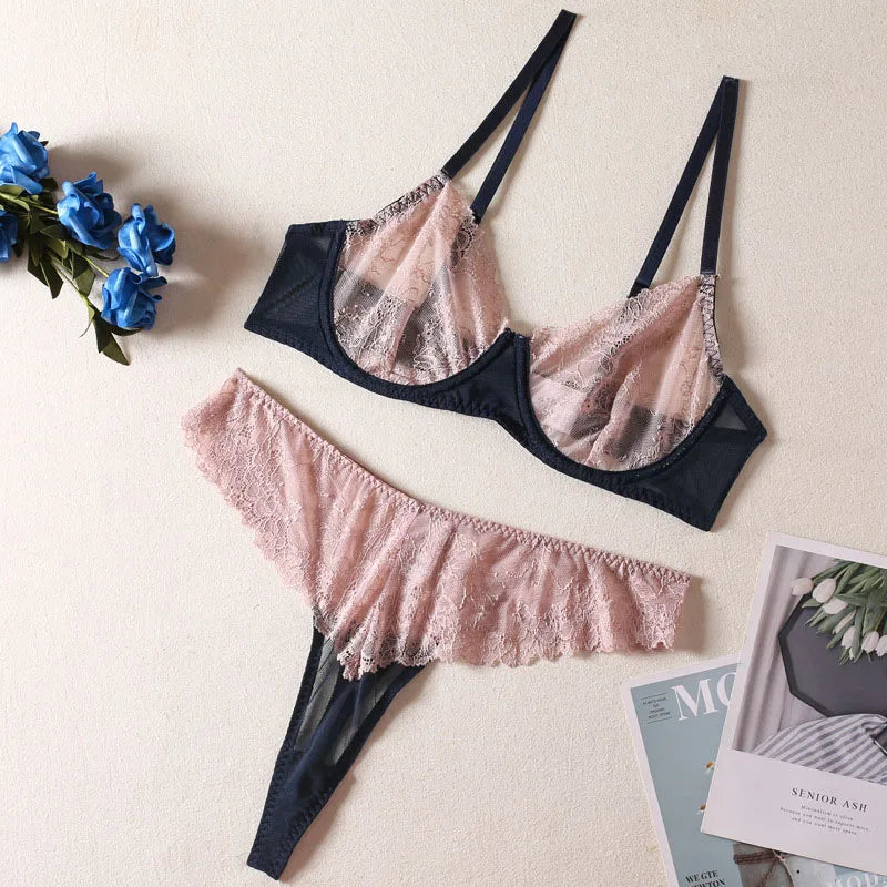 Bra and Briefs Sets Lace Flower Embroidery
