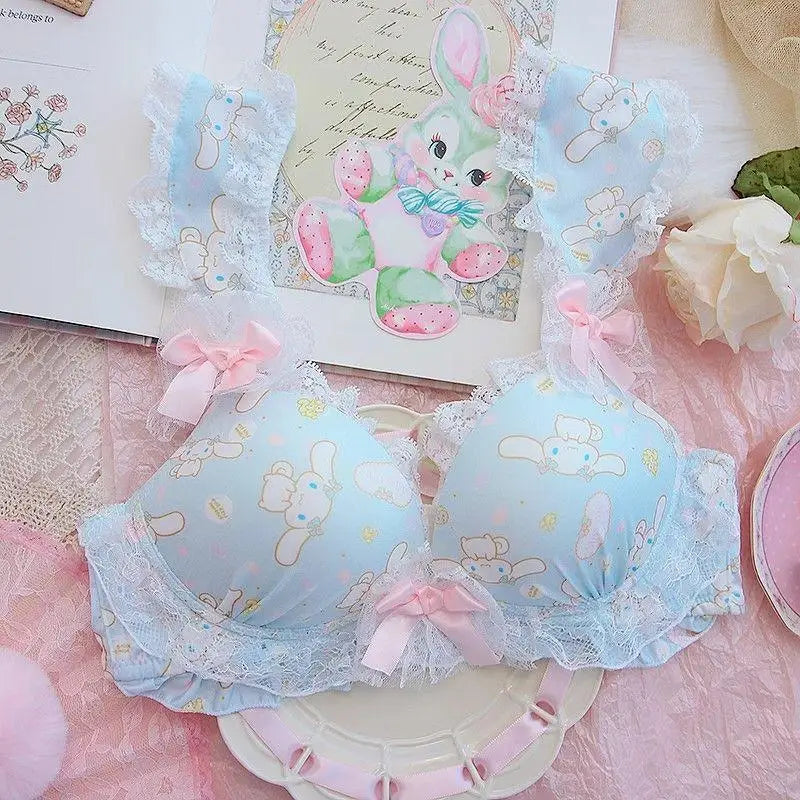 Women Bra Panties Set Cartoon Sanrios Girl's Wireless Lace Bra