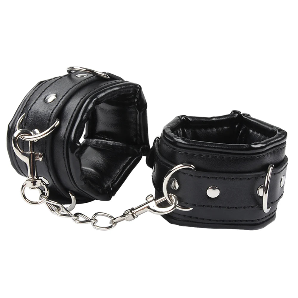 Soft Sponge Lining Hand Cuff Ankle Cuff BDSM Bondage Kinky Wirst Cuff Slave Restraints Fetish Shackles With Chain Adult Game Toy