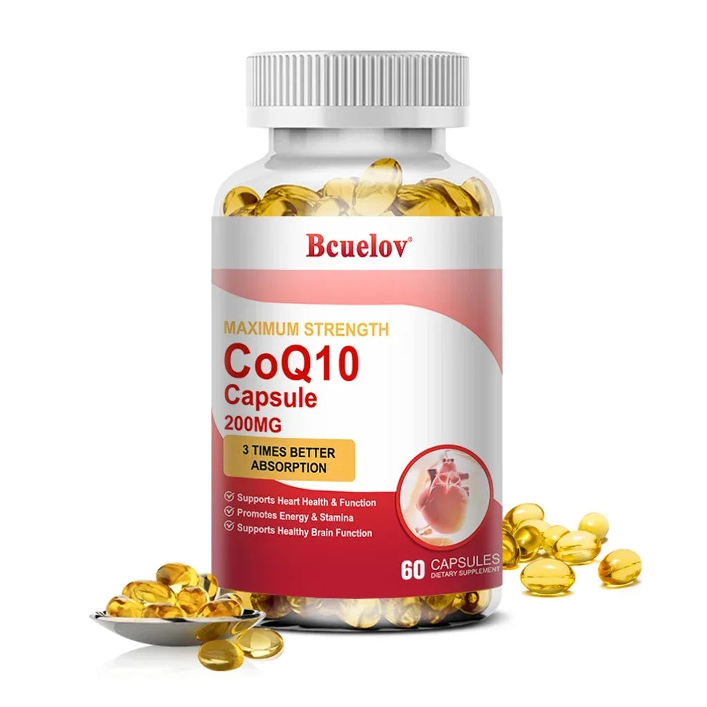 Coenzyme Q10 (CoQ10) 200mg Supplement Capsules Support Heart Health, Provide Antioxidant Benefits, and Boost Energy