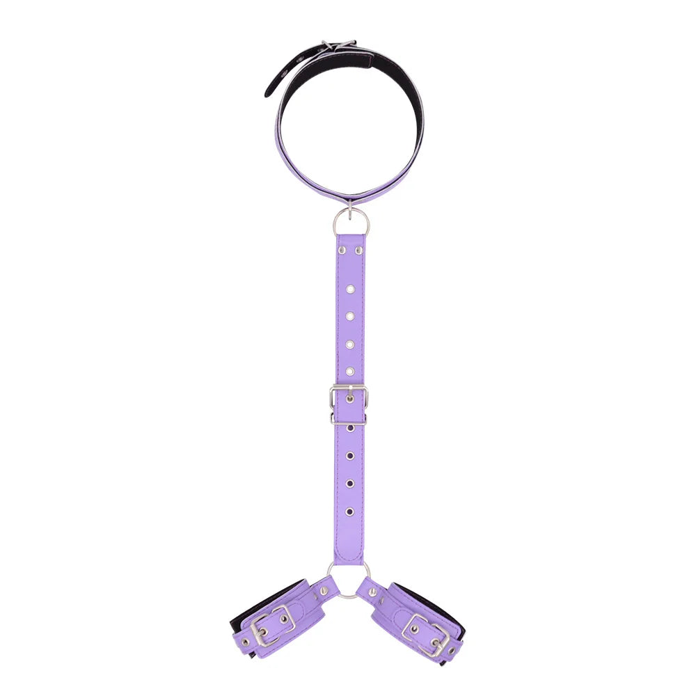 PU Leather Behind Back Hand Cuff SM Collar BDSM Bondage Restraints Slave Training Hand Binding SM Toys For Couple Games