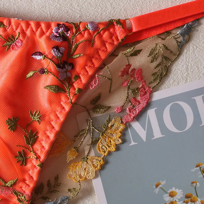 Bra and Briefs Sets Lace Flower Embroidery