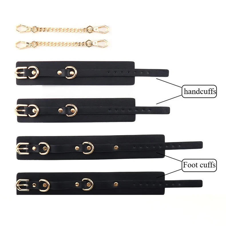 SM Handcuffs Ankle Cuffs Bondage Set for Women Couples Spanking Leather Restraints BDSM Toys Fetish Gear Spreader Bar