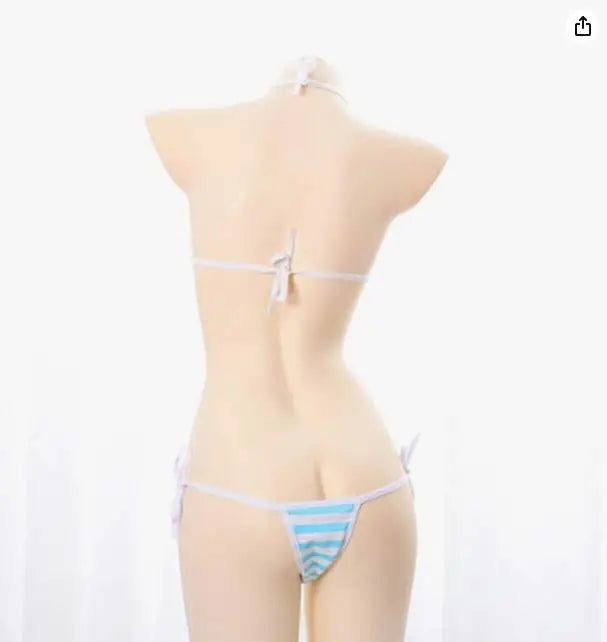 Pink and white striped Bikini Bra And Panty Set with matching Socks
