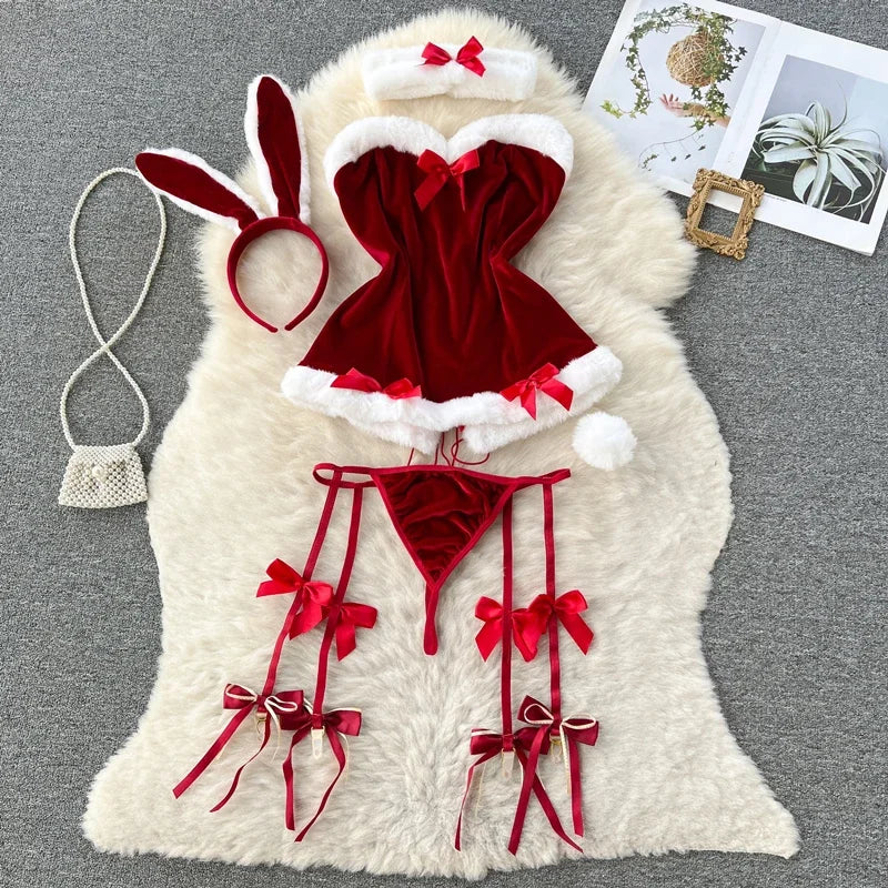 Faux Fur and Velvet Sexy Bunny Lingerie Outfit