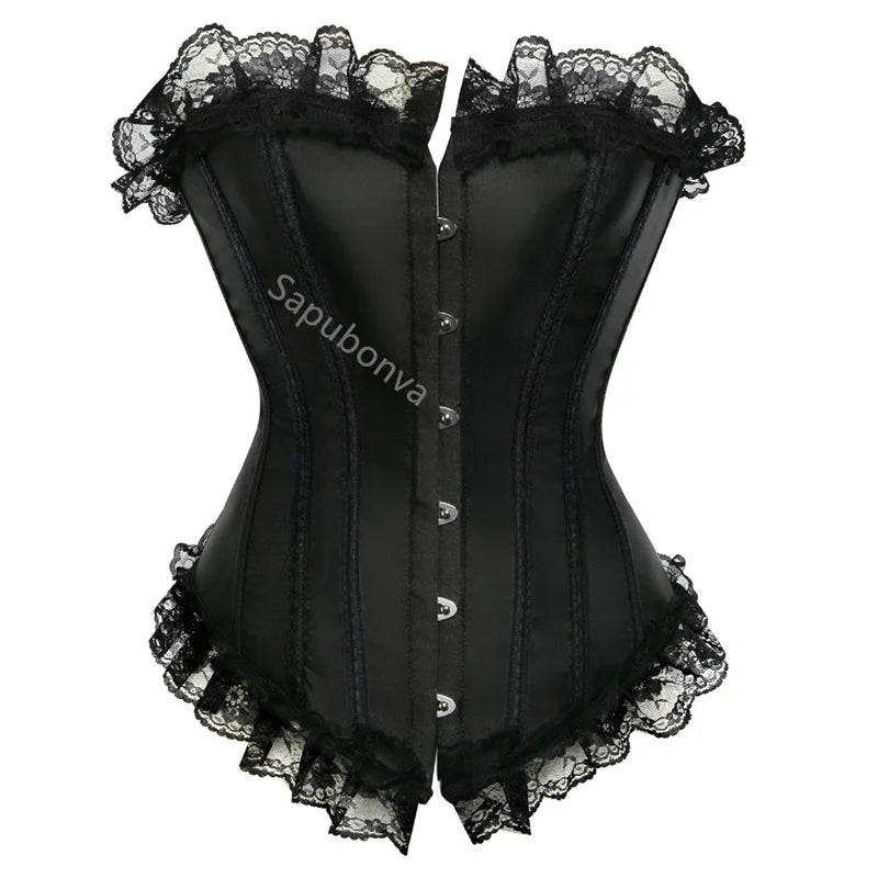 Sapubonva Corset Bustier with Lace Up Trim Satin Corsets Overbust Costumes Ladies Shaper Victorian Corset Top Blue Yellow Red