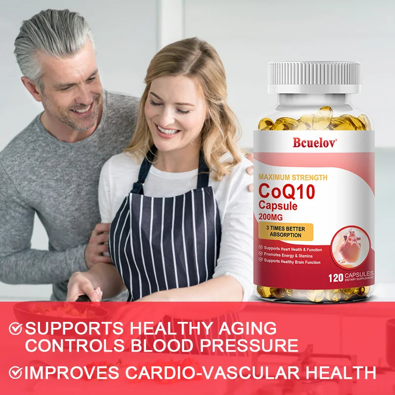 Coenzyme Q10 (CoQ10) 200mg Supplement Capsules Support Heart Health, Provide Antioxidant Benefits, and Boost Energy