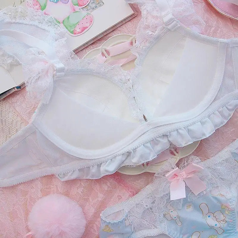 Women Bra Panties Set Cartoon Sanrios Girl's Wireless Lace Bra