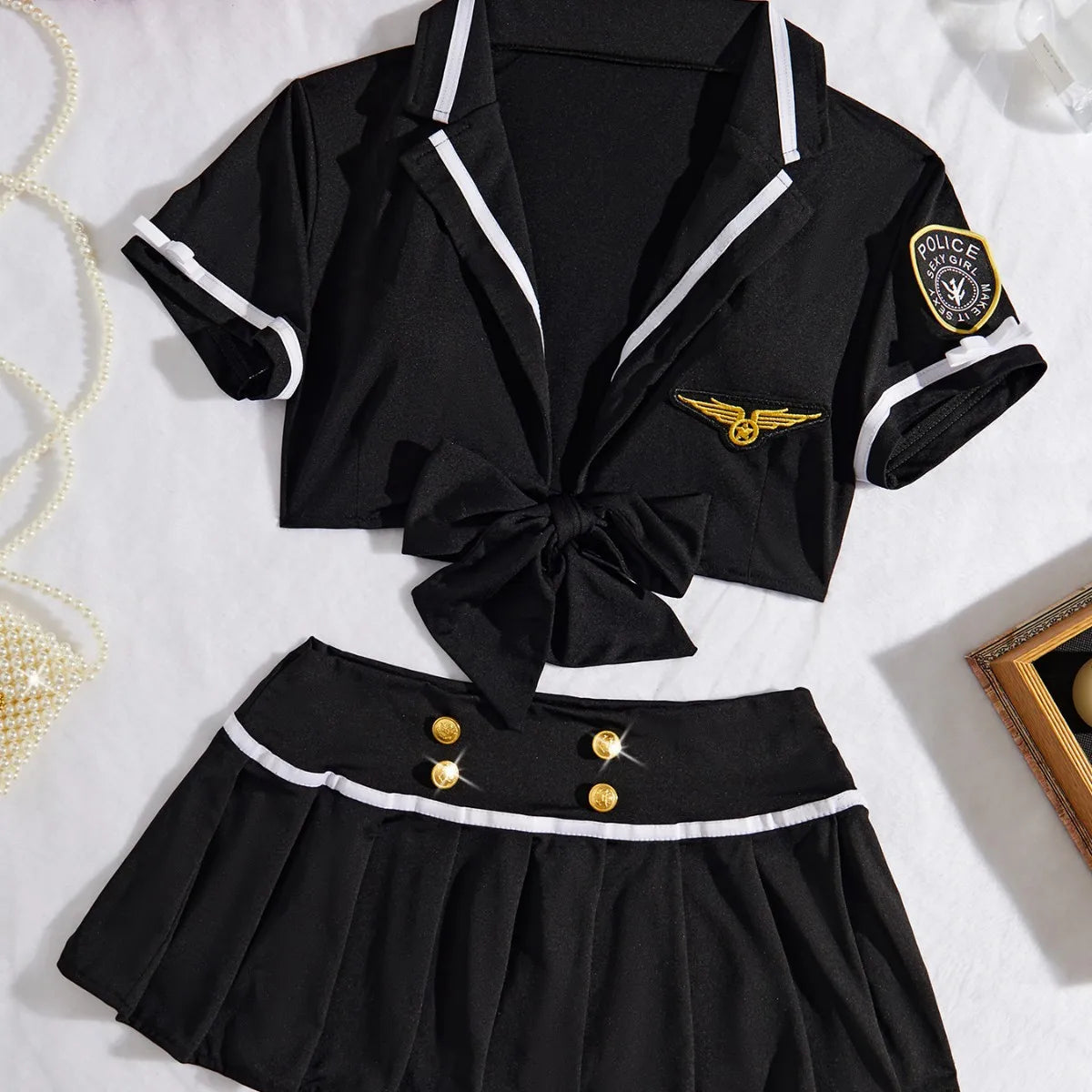 Sexy Airline Stewardess Cosplay Uniforms Costume in Black or Blue Version