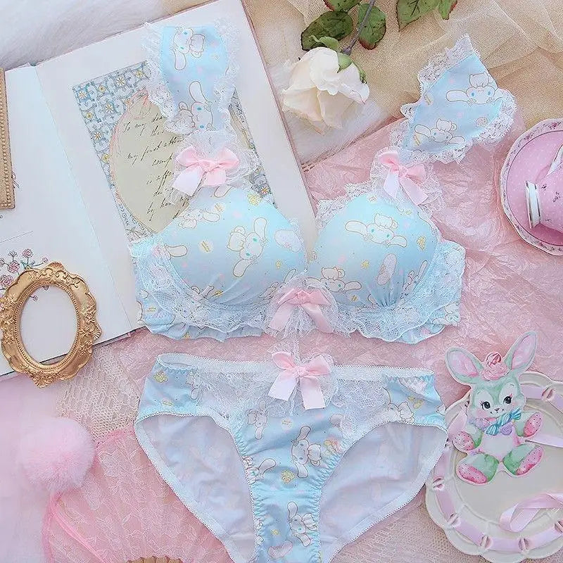 Women Bra Panties Set Cartoon Sanrios Girl's Wireless Lace Bra