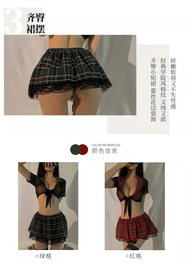 Sexy Cosplay Lingerie School Student Uniform Role Play Costume Women Cute Mini Skirt Tight Blouse Set Porn College Girl Shirts