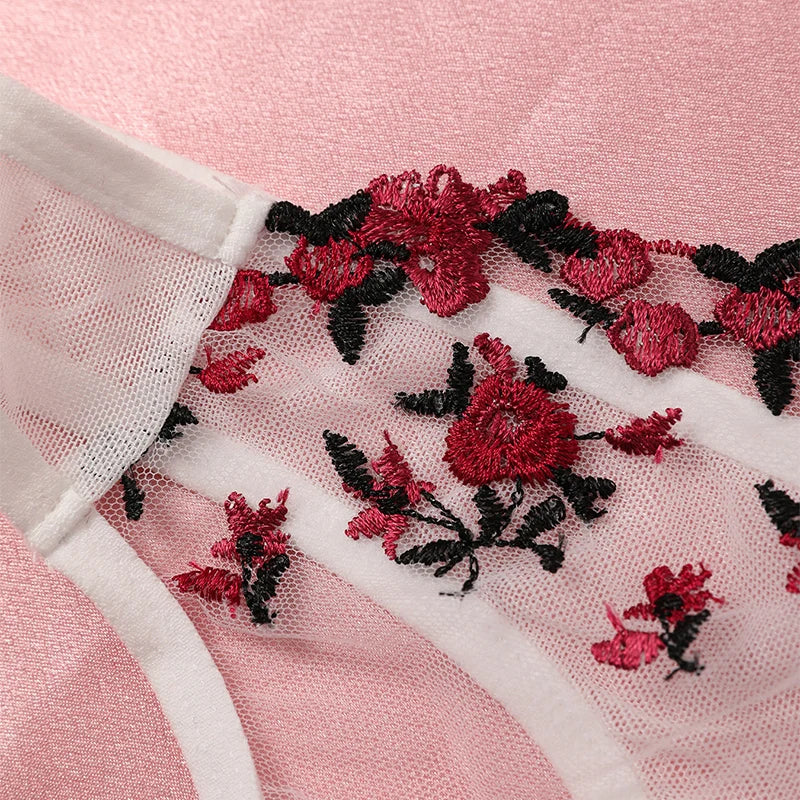 Transparent Mesh Embroidery See-through Temptation Bra And Panties Sets
