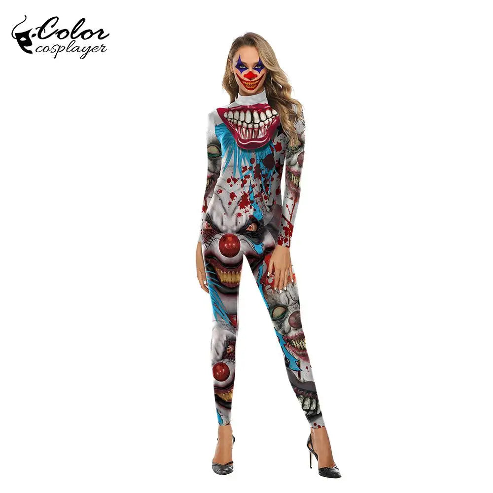 Color Cosplayer Halloween Purim Carnival Costume Women and Men Joker Cosplay Bodysuit Movie Costume Clown Sexy Zentai Catsuits