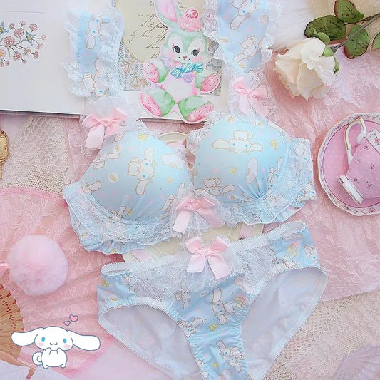 Women Bra Panties Set Cartoon Sanrios Girl's Wireless Lace Bra