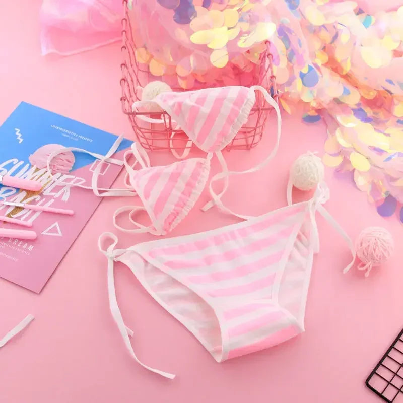 Blue or  Pink White Striped Mini Bikini