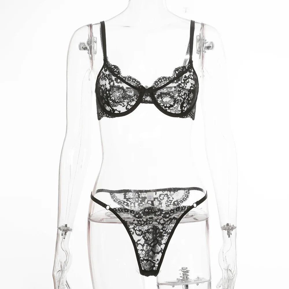Bra and Panty Set with a Thong and Push-up