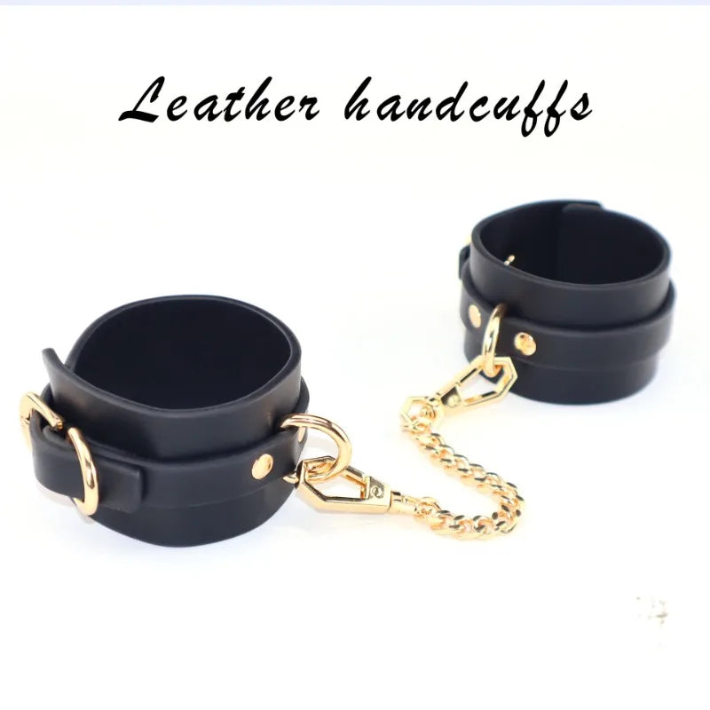 SM Handcuffs Ankle Cuffs Bondage Set for Women Couples Spanking Leather Restraints BDSM Toys Fetish Gear Spreader Bar