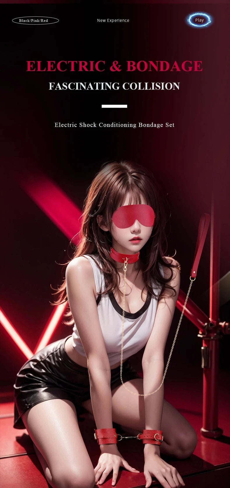 BDSM Bondage Restraints Electric Shock Set Mouth Gag Handcuffs Ankle Cuffs Collar Eyepatch Whip Bondage Ties Kits Adult Sex Toys