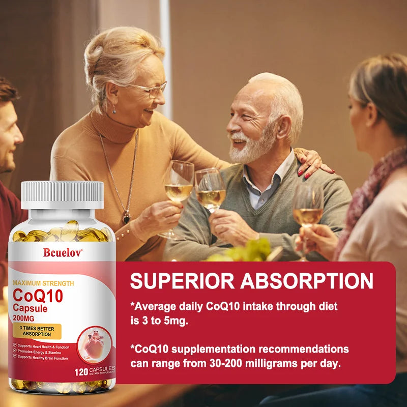 Coenzyme Q10 (CoQ10) 200mg Supplement Capsules Support Heart Health, Provide Antioxidant Benefits, and Boost Energy