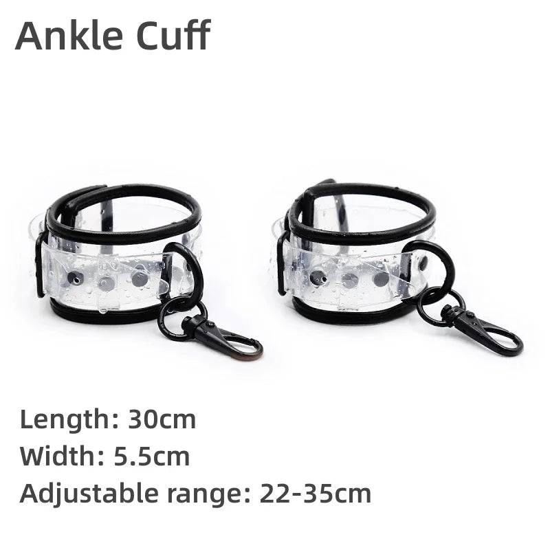 Bdsm Adjustable Transparent PVC Handcuffs Ankle Cuffs Neck Collar Manacle BDSM Bondage Sex Toy for Couples Restraints Shackles