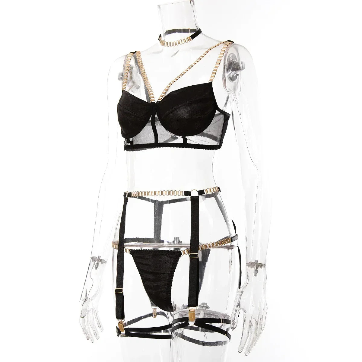 Chain Strap Bra Set - Sexy Lingerie with Garter and Panties for the Ultimate Sensual Experience