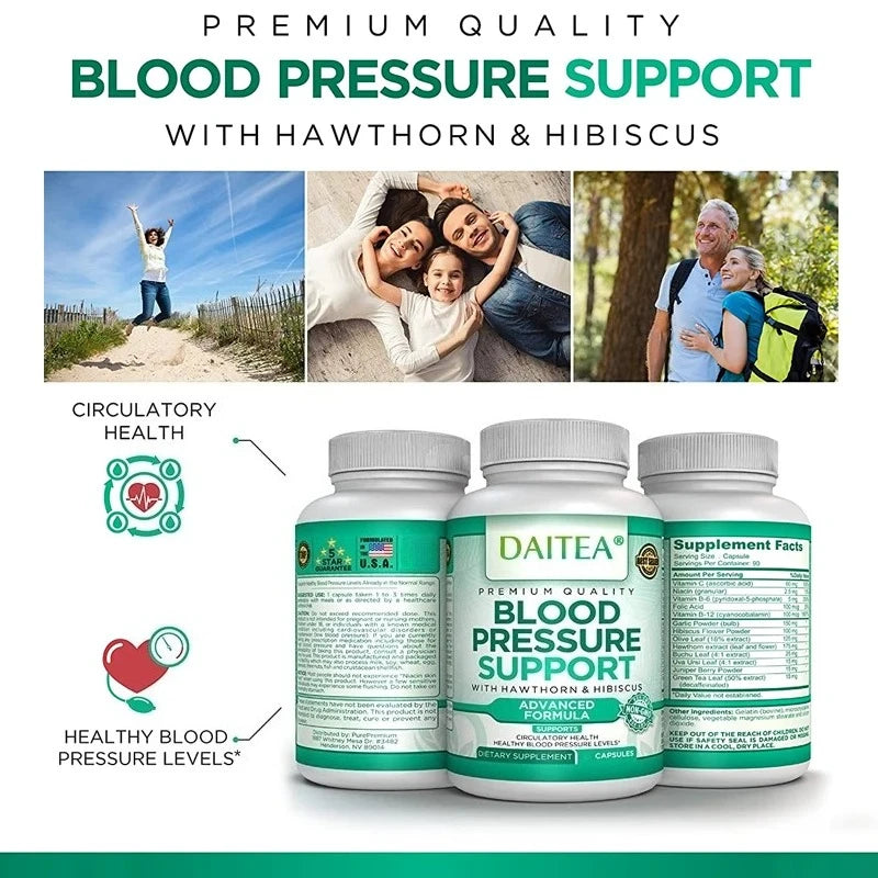 Health and Circulation Support Supplement with Hawthorn, Hibiscus and Garlic Extracts - 30 to 120 Capsules