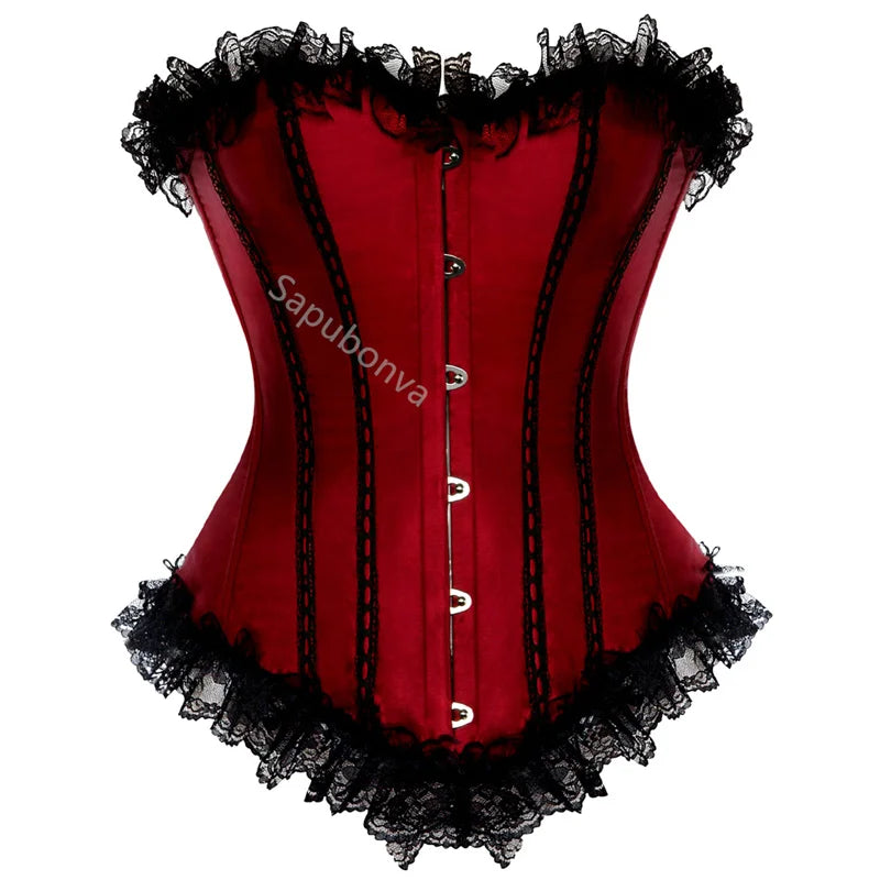 Sapubonva Corset Bustier with Lace Up Trim Satin Corsets Overbust Costumes Ladies Shaper Victorian Corset Top Blue Yellow Red