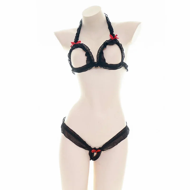 Sexy Lingerie Anime Cos Fun Sexy Underwear Black Lolita Sleepwear Three-point Women's Sexy Cosplay Cute Maid Uniform Bikini Cat