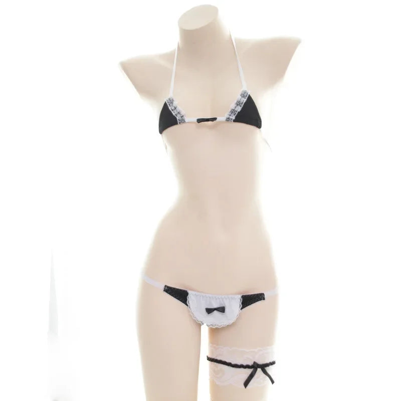 Sexy Lingerie Anime Cos Fun Sexy Underwear Black Lolita Sleepwear Three-point Women's Sexy Cosplay Cute Maid Uniform Bikini Cat
