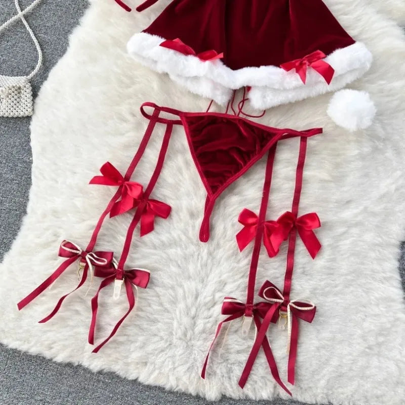Faux Fur and Velvet Sexy Bunny Lingerie Outfit