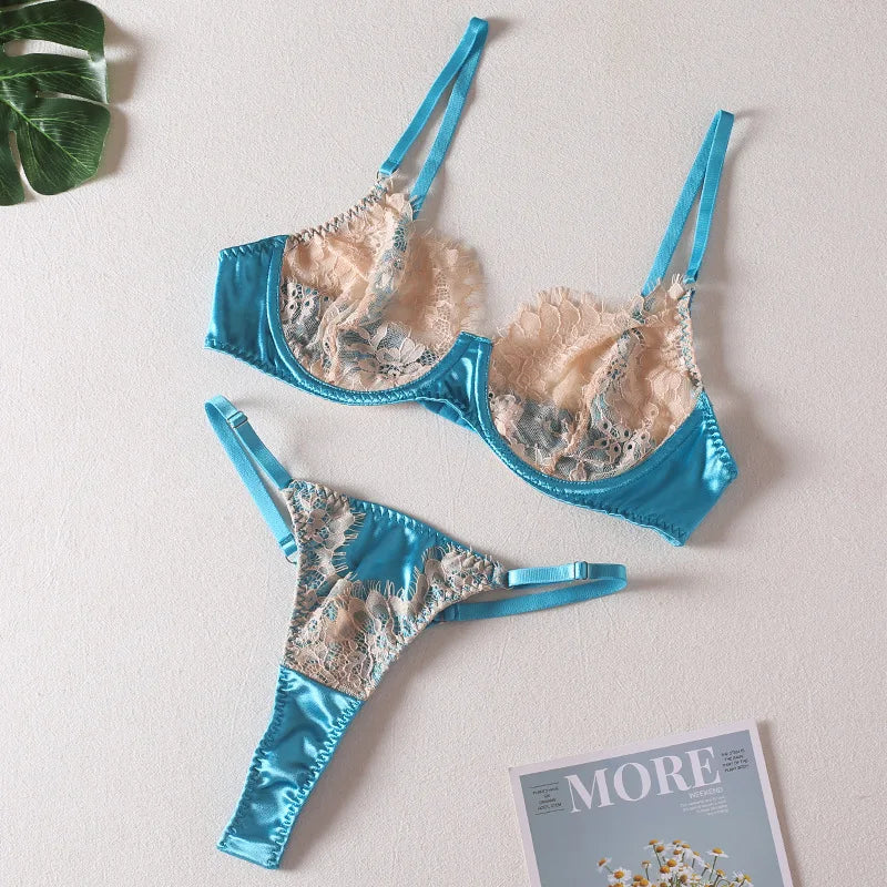 Bra and Briefs Sets Lace Flower Embroidery