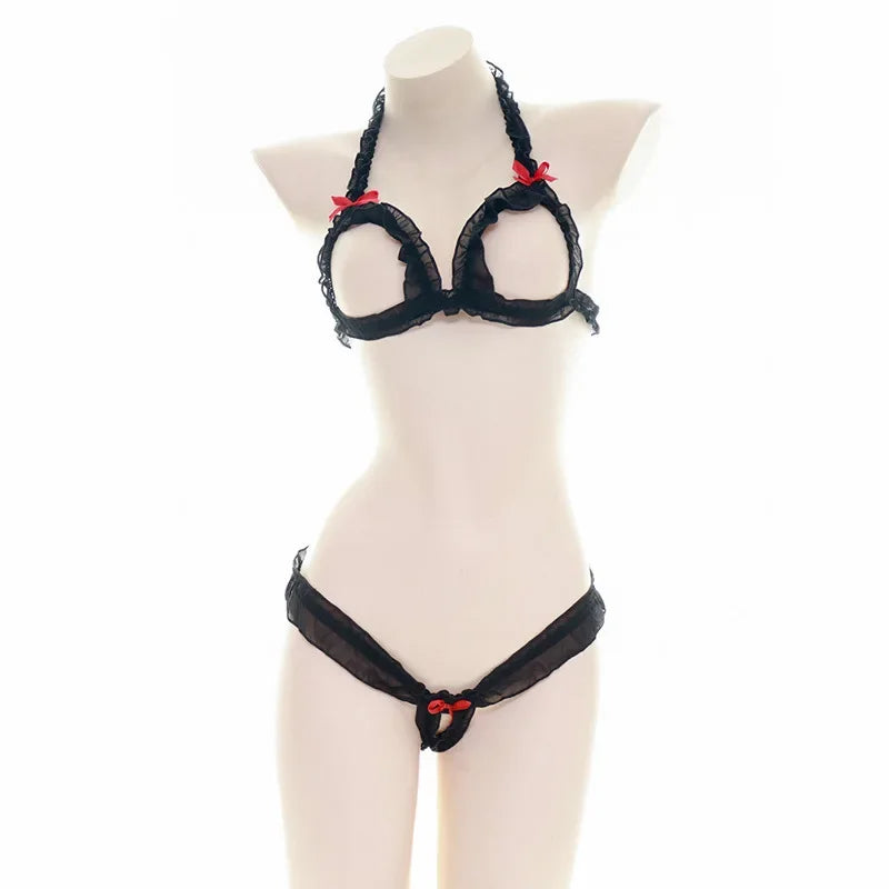 Sexy Lingerie Anime Cos Fun Sexy Underwear Black Lolita Sleepwear Three-point Women's Sexy Cosplay Cute Maid Uniform Bikini Cat