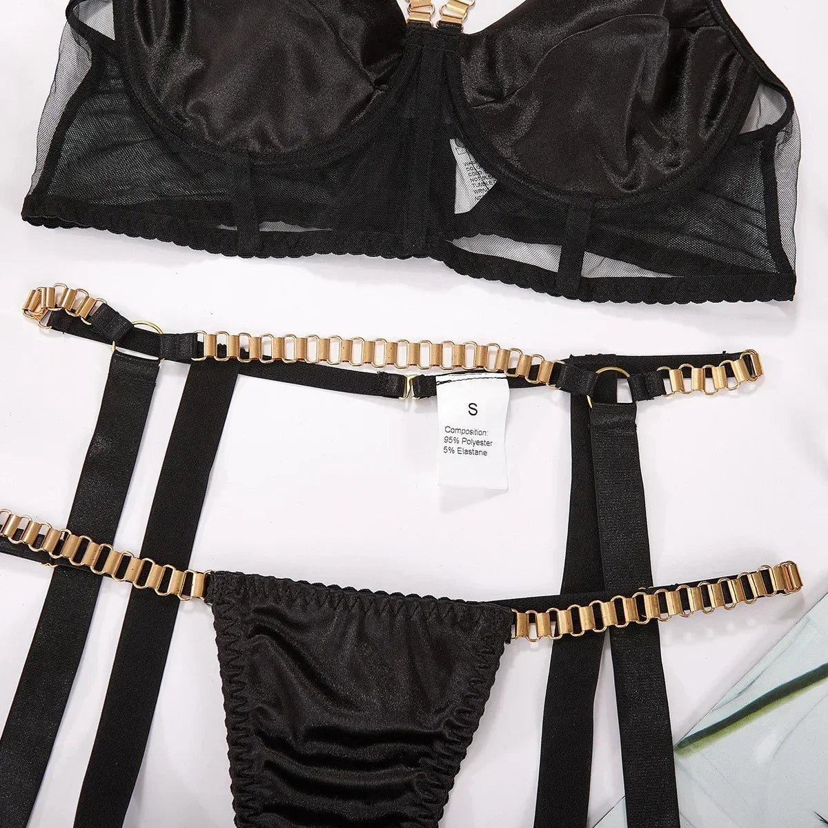 Chain Strap Bra Set - Sexy Lingerie with Garter and Panties for the Ultimate Sensual Experience