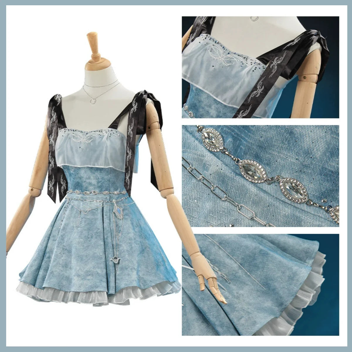 Game Love and Deepspace Mc Player Cosplay Costume Blue Camisole Dress
