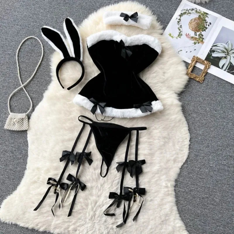 Faux Fur and Velvet Sexy Bunny Lingerie Outfit