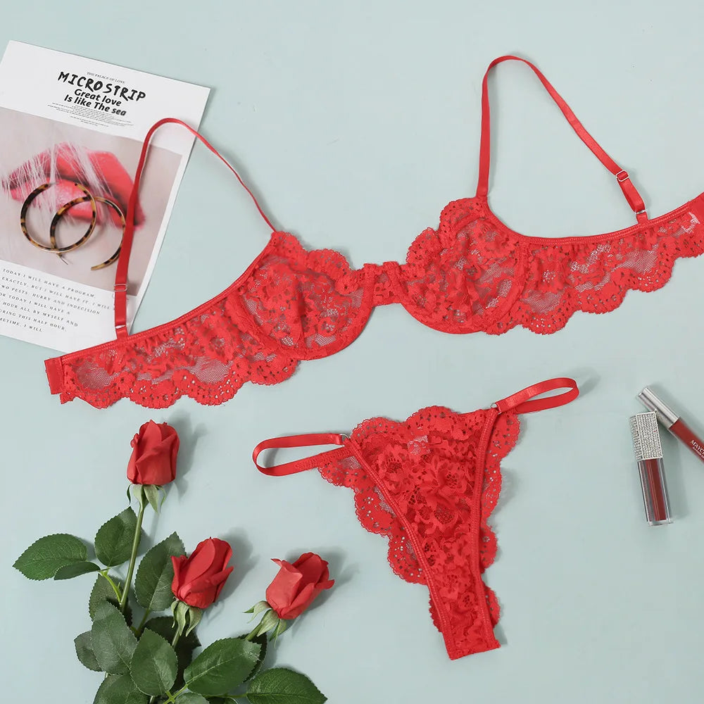 Bra and Panty Set with a Thong and Push-up